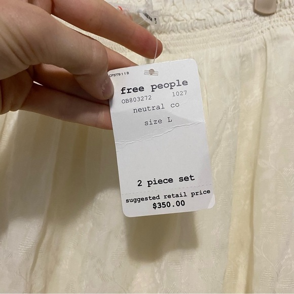 NWT Free People Cream Floral Sheer Overlay Skirt large - Picture 6 of 8